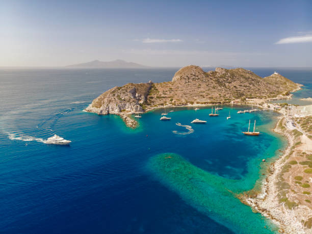 Aerial view of Knidos Bay in Datca stock photo