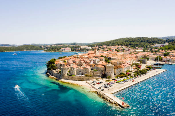 Aerial view of Korcula, Croatia Aerial view of Korcula, Croatia adriatic sea stock pictures, royalty-free photos & images