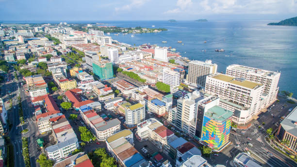 Aerial view of Kota Kinabalu city. stock photo