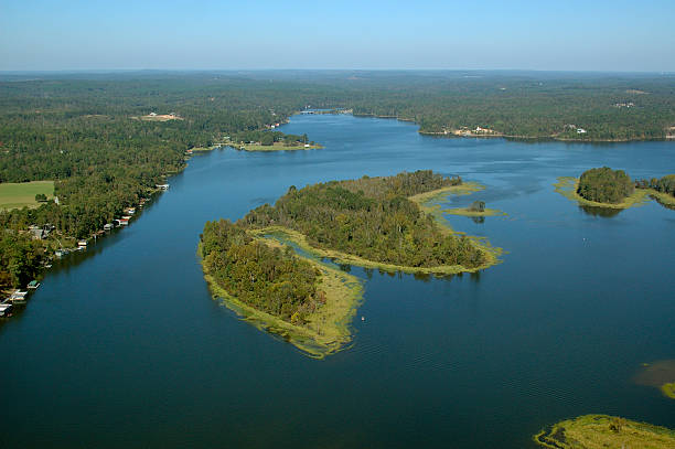 Aerial view of Lake Tuscaloosa islands stock photo