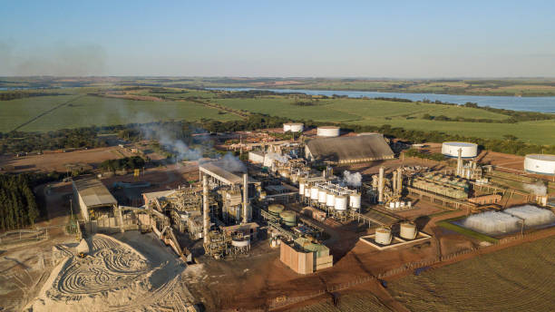 Aerial view of large biofuel plant stock photo