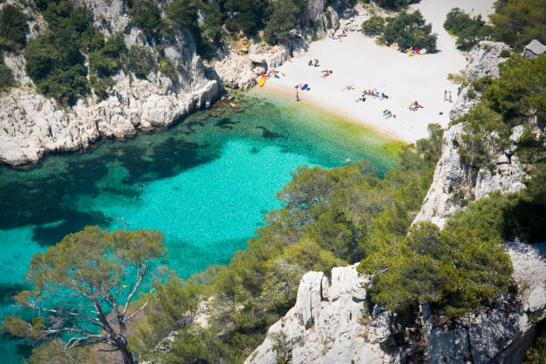 Aerial view of Les Calanques on the French Riviera stock photo