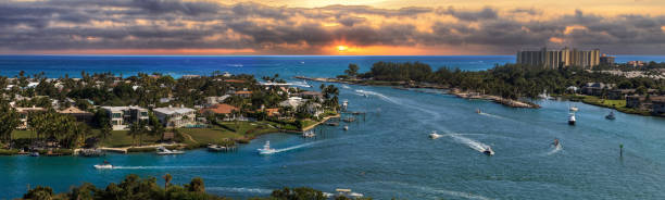 Aerial view of Loxahatchee River from the Jupiter Inlet Lighthouse stock photo