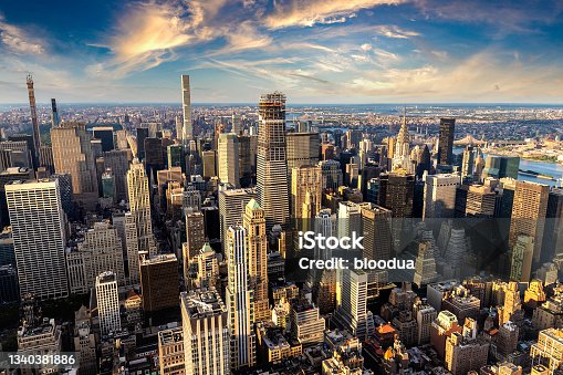 istock Aerial view of Manhattan at sunset 1340381886