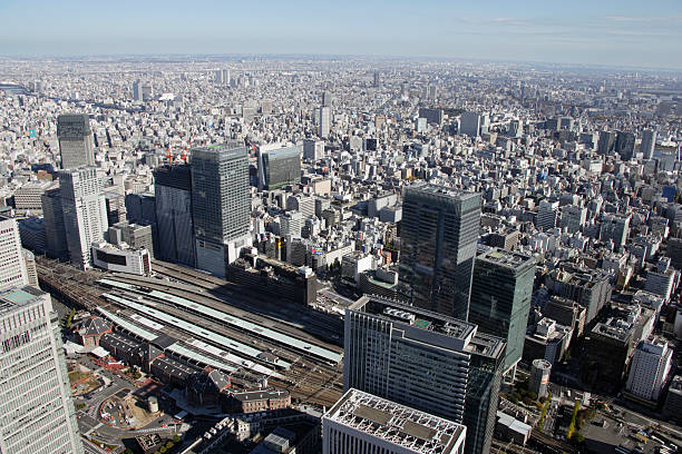 丸の内エリアの空中写真 - 東京駅 ストックフォトと画像
