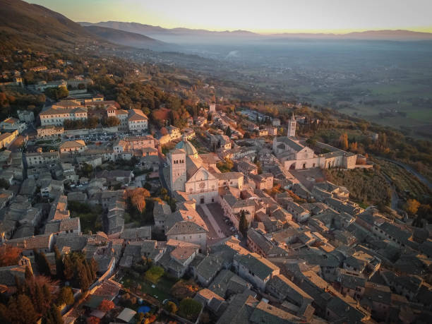 Aerial view of  medieval city of Assisi in Umbria, Italy stock photo