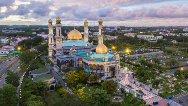aerial view of mosque Jame' Asr Hassanil Bokliah at Brunei Darussalam stock photo