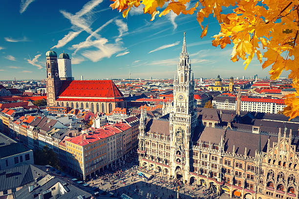 Aerial view of Munchen Aerial view of Munchen: Marienplatz, New Town Hall and Frauenkirche munich stock pictures, royalty-free photos & images