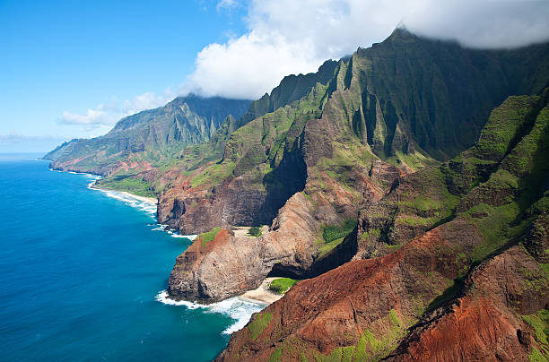 Aerial View of Na Pali Coast, Kauai, Hawaii stock photo