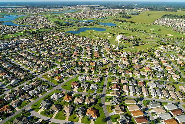 Aerial View of Neighborhood and Golf Course stock photo