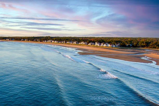 Aerial view of Old Orchard beach in Maine. stock photo