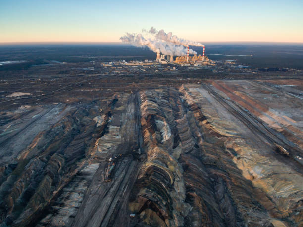 Aerial view of open-cast coal mine Belchatow, Poland stock photo