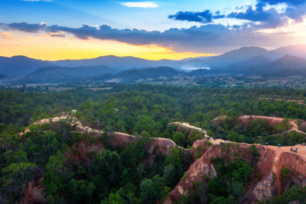 Aerial view of Pai Canyon (Kong Lan) in Mae hong son, Thailand. stock photo