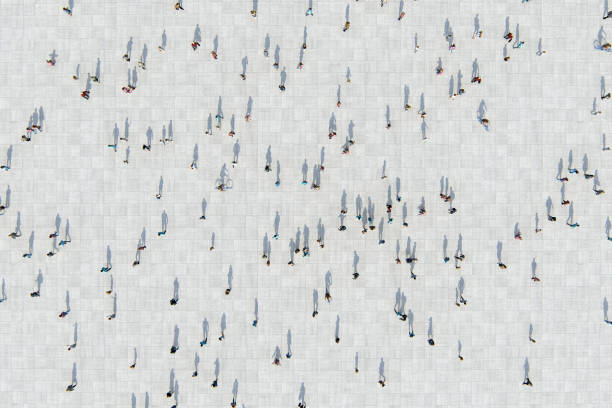 aerial view of people on street - trilhos pedestres imagens e fotografias de stock