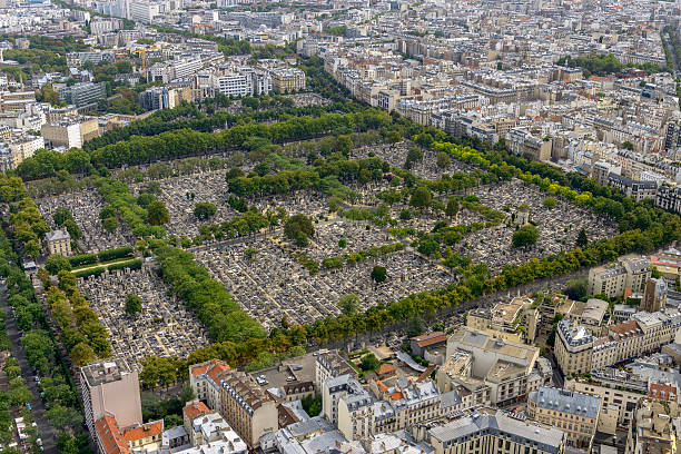 Aerial view of Pere Lachaise Cemetery taken from Montparnasse To stock photo
