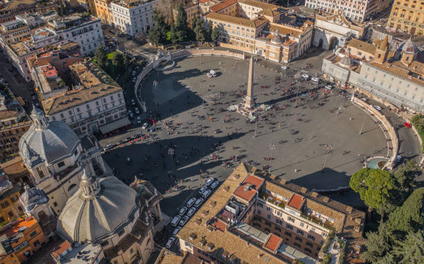 veduta aerea di piazza del popolo - piazza del popolo roma foto e immagini stock