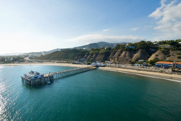 Aerial View of Pier in Malibu, California stock photo