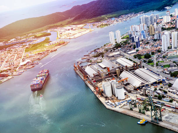 Aerial view of Port of Santos stock photo