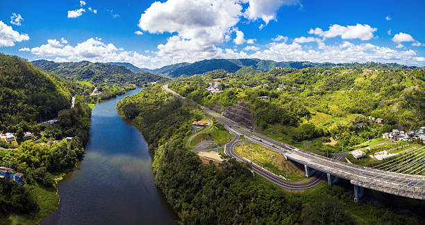 Aerial view of Puerto Rico mountains stock photo