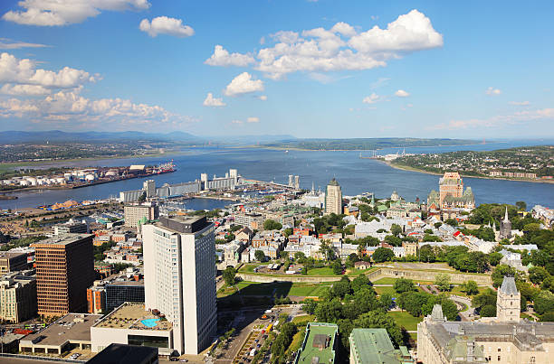Aerial View of Quebec City and St-Lawrence River  buzbuzzer quebec city stock pictures, royalty-free photos & images