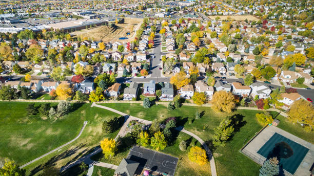Aerial view of residential neighborhood stock photo