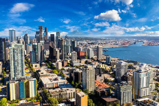 Aerial view of Seattle, USA stock photo