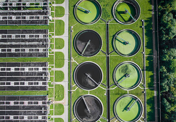 Aerial view of sewage treatment plant in Poland. stock photo