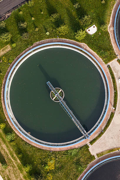 aerial view of sewage treatment plant aerial view of sewage treatment plant in wroclaw city in Poland wroclaw photos stock pictures, royalty-free photos & images