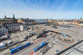 Stockholm, Sweden - April 12, 2014: Aerial view of Stockholm and Slussen from Katarinahissen (Katarina Elevator). The Slussen area will be renovated in the years to come.
