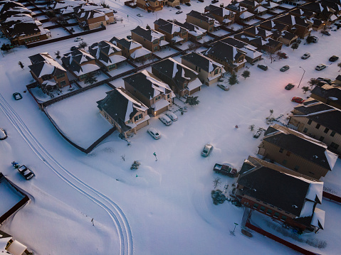 Extreme Winter Storm Uri Snow covered Austin Texas USA Aerial Landscape