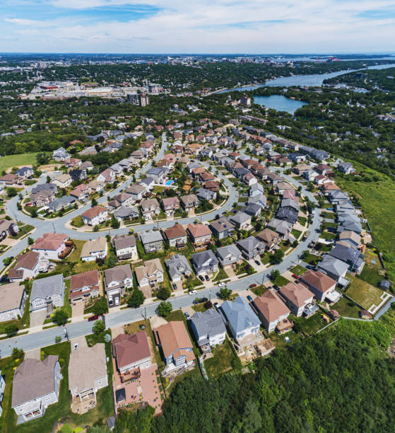 Aerial View of Suburban Landscape stock photo