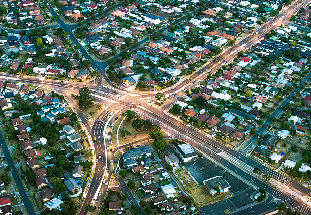 Aerial View of Suburban Streets Aerial View of Suburban Streets melbourne street stock pictures, royalty-free photos & images