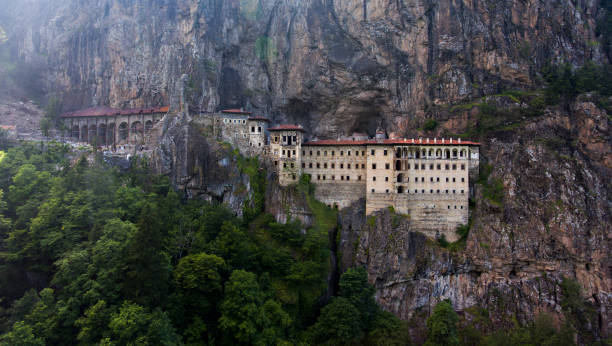 Aerial view of Sumela Monastery in Trabzon, Turkey. stock photo