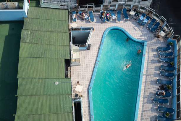 Aerial view of swimming pool in hotel, Havana stock photo