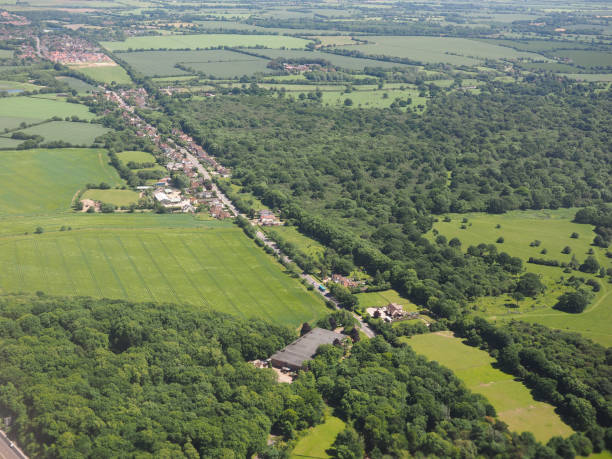 flygfoto över takeley och hatfield forest - hatfield bildbanksfoton och bilder