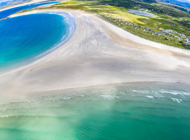 Aerial view of the awarded Narin Beach by Portnoo and Inishkeel Island in County Donegal, Ireland Aerial view of the awarded Narin Beach by Portnoo and Inishkeel Island in County Donegal, Ireland. county donegal stock pictures, royalty-free photos & images