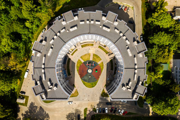 Aerial view of the circle building in Kaliningrad stock photo