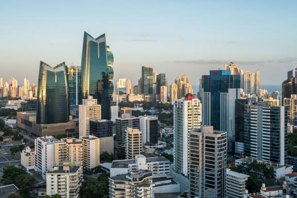 Aerial view of the city skyline of Panama City business district stock photo