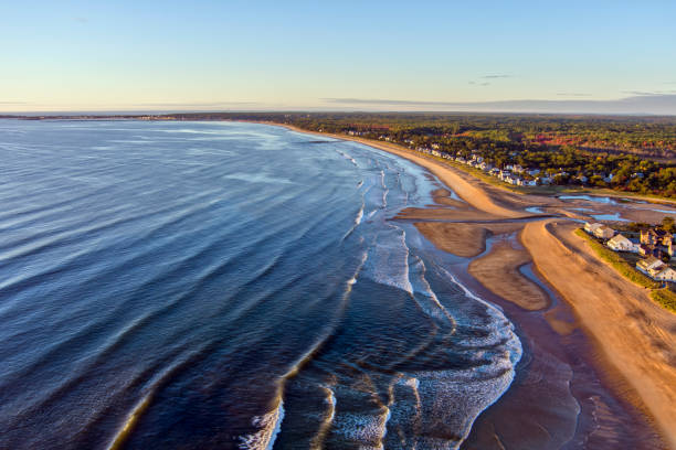 Aerial view of the  coastline near Old Orchard Beach, Maine. stock photo