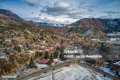 istock Aerial View of the Colorado Town of Basalt in Winter 1302462408