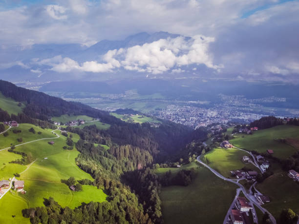 Aerial view of the Inn Valley in Tyrol"n stock photo
