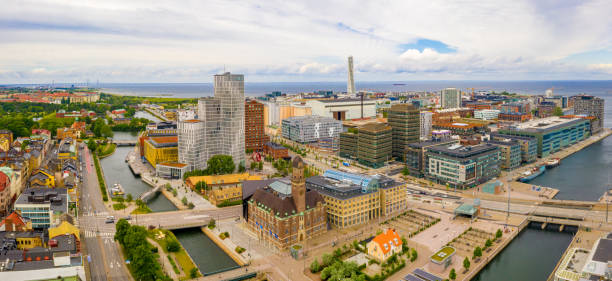 aerial view of the malmo old town in sweden. - malmo imagens e fotografias de stock
