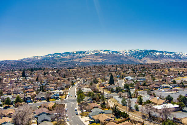 Aerial view of the northwest Reno Nevada urban area facing southwest. stock photo