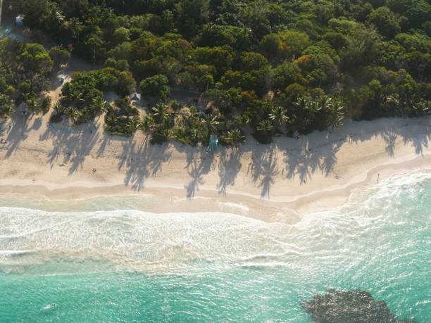 Aerial view of the pristine waters and white sand Flamenco Beach, Culebra. stock photo
