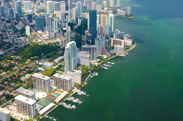 aerial view of the skyline in Miami, Florida. stock photo