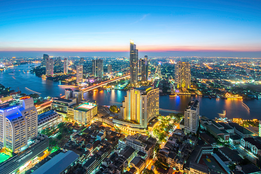 Aerial View of the the Bangkok Skyline Thailand