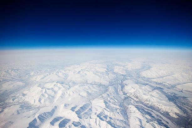 Aerial View of the Verkhoyansk Mountain Range, Serbia, Russia. stock photo
