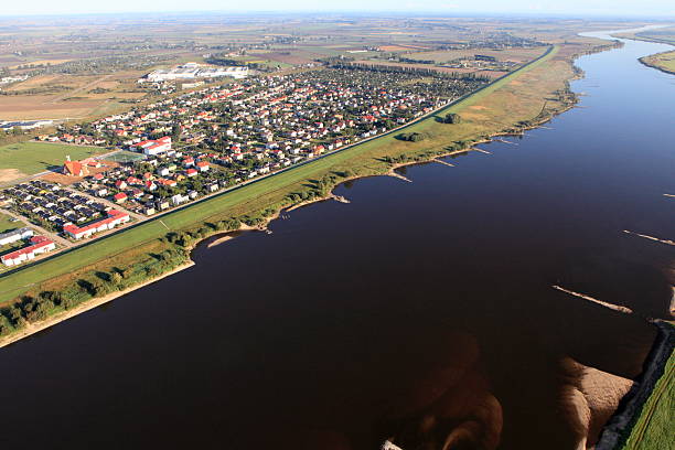 Aerial view of the Vistula river and Tczew city stock photo