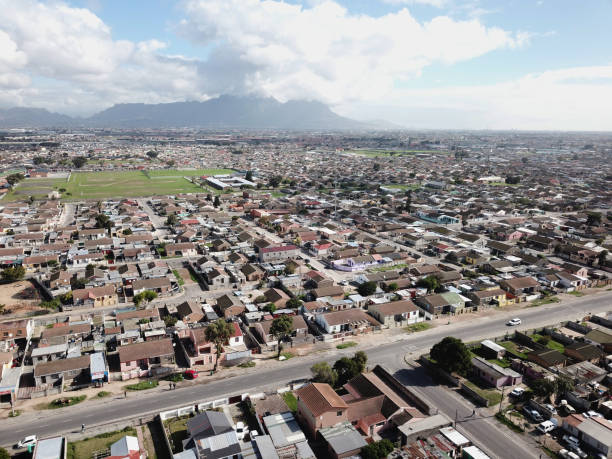 Aerial view of township in South Africa stock photo