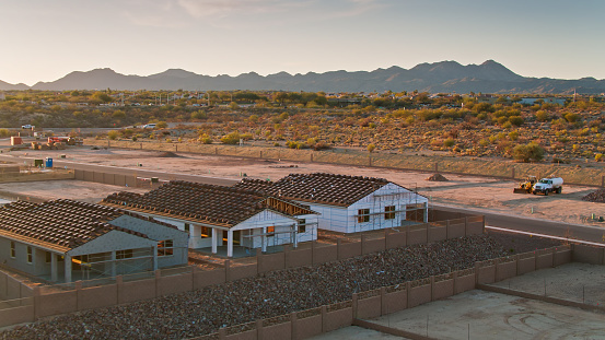 Oro Valley tract housing under construction below the Santa Catalina Mountains, in Arizona.